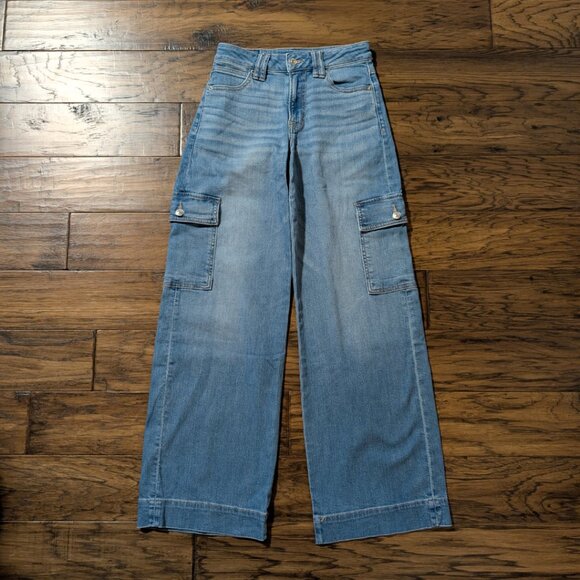 American Eagle baggy wide leg jeans blue size 00 regular - Picture 2 of 16